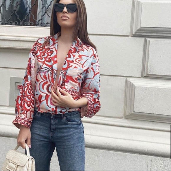 ZARA BNWT Flowy Print Shirt + Scarf - Picture 6 of 9